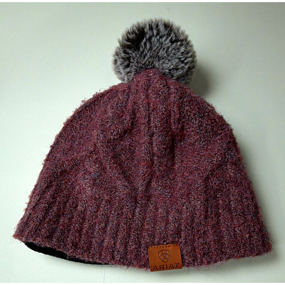Ariat Solid Beanie Hat Purple/Gray Pom One Size Men Winter/Fall